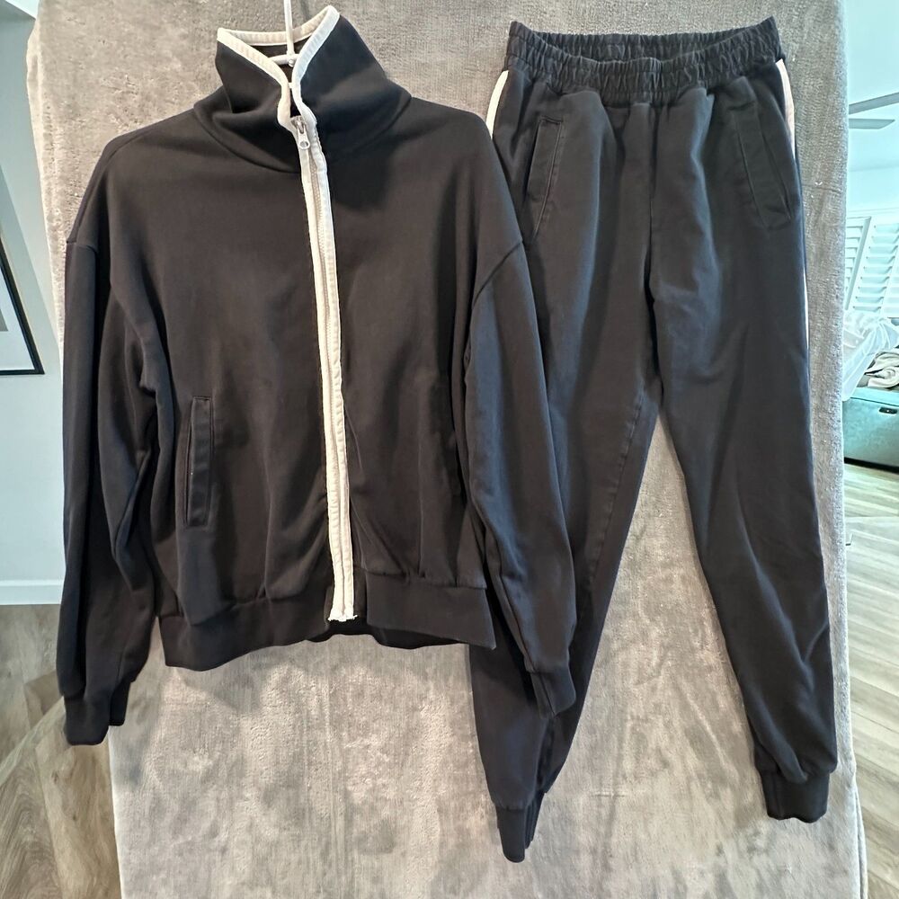 Black 2 Piece Full Zip Tracksuit Jacket & Side Stripe Joggers Set Size Small